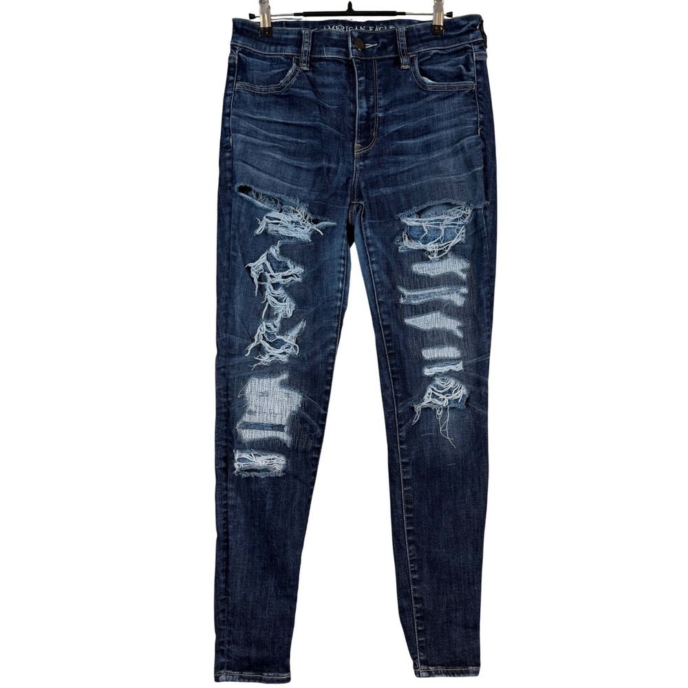 American Eagle‎ Hi-Rise Jegging Dark Wash Distressed Ripped Jeans Size 8 Regular